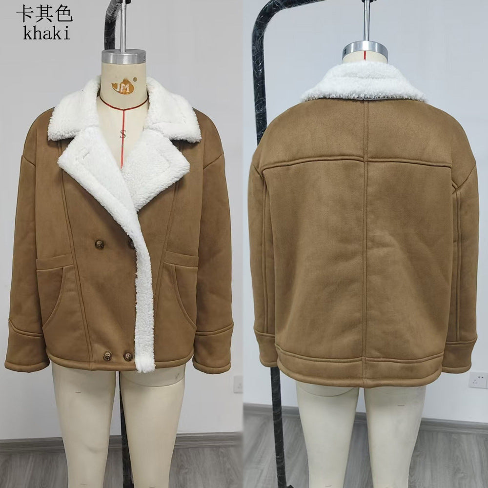 2026 Cross-border Autumn And Winter New European And American Women's Thickened Warm Fashion Loose Casual Retro Lamb Wool Jacket For Women NorixaFashion.com
