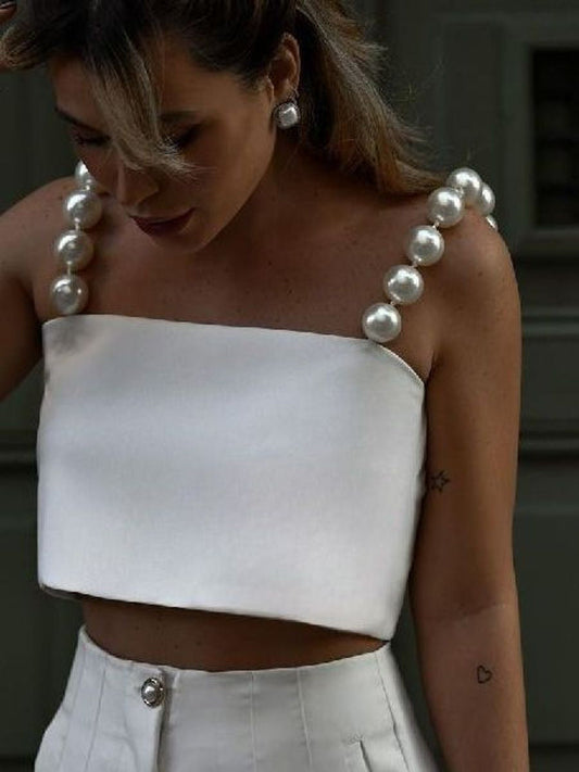 Elegant Pearl Short Vest NorixaFashion.com