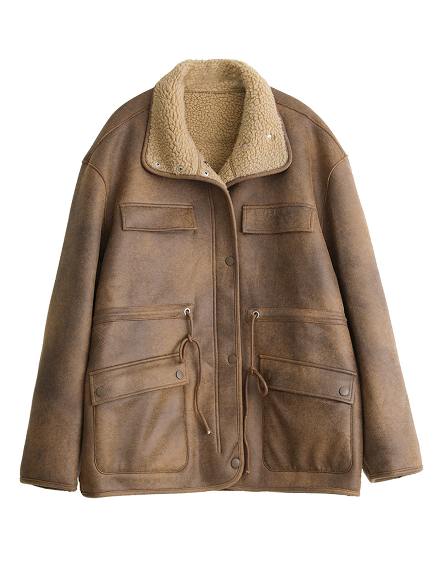 Women's Motorcycle Clothing Suede Lamb Wool Reverse Coat Best YouTube Store