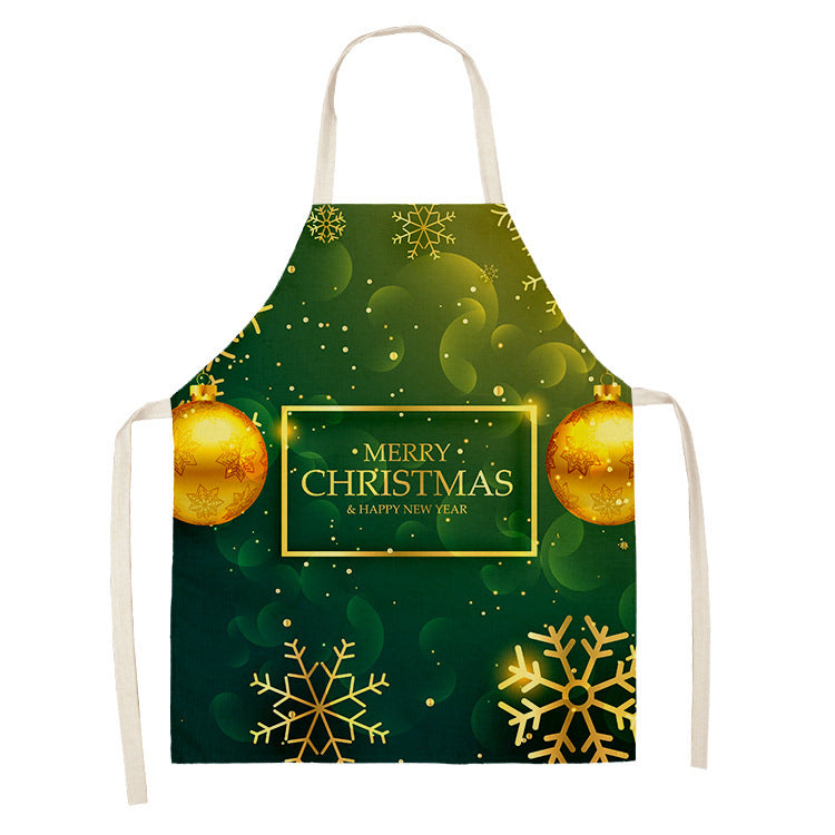Household Green Series Christmas Dog Linen Apron Used In Kitchen PearlNestDecor.com