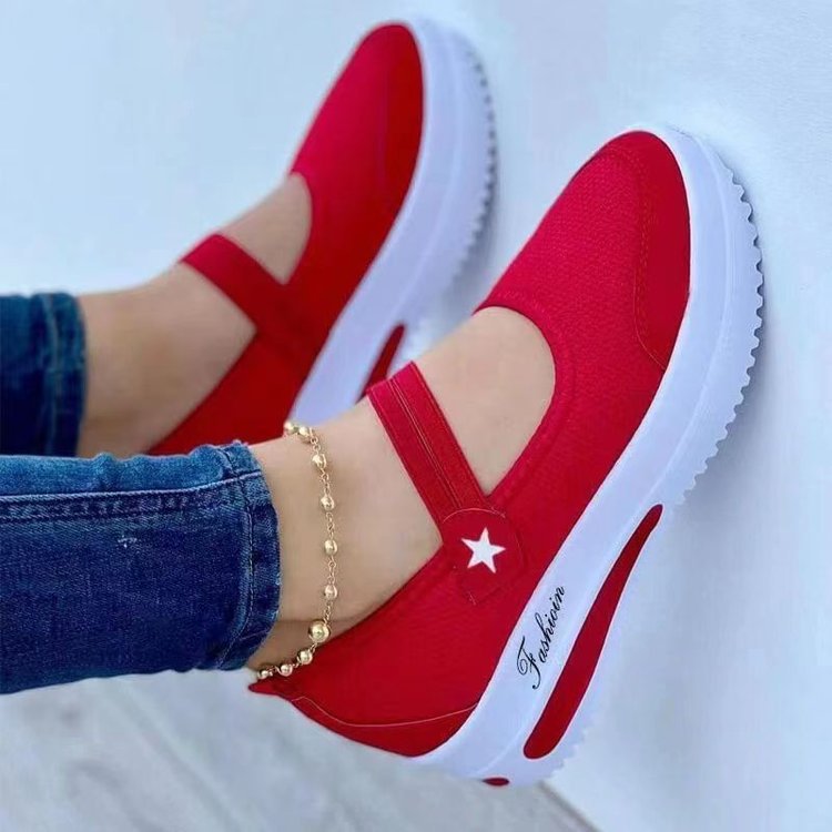 Fly Woven Breathable Wedge Heel Thick Bottom Hollow Velcro Round Toe Low-top Casual Shoes LadyShow.Store