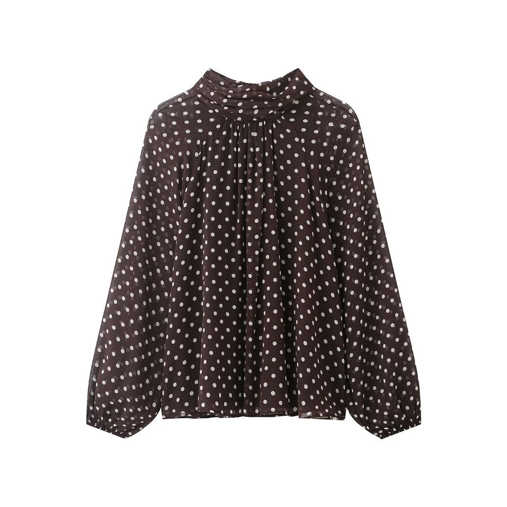 Polka Dot Long-Sleeve Shirt With Bow NorixaFashion.com