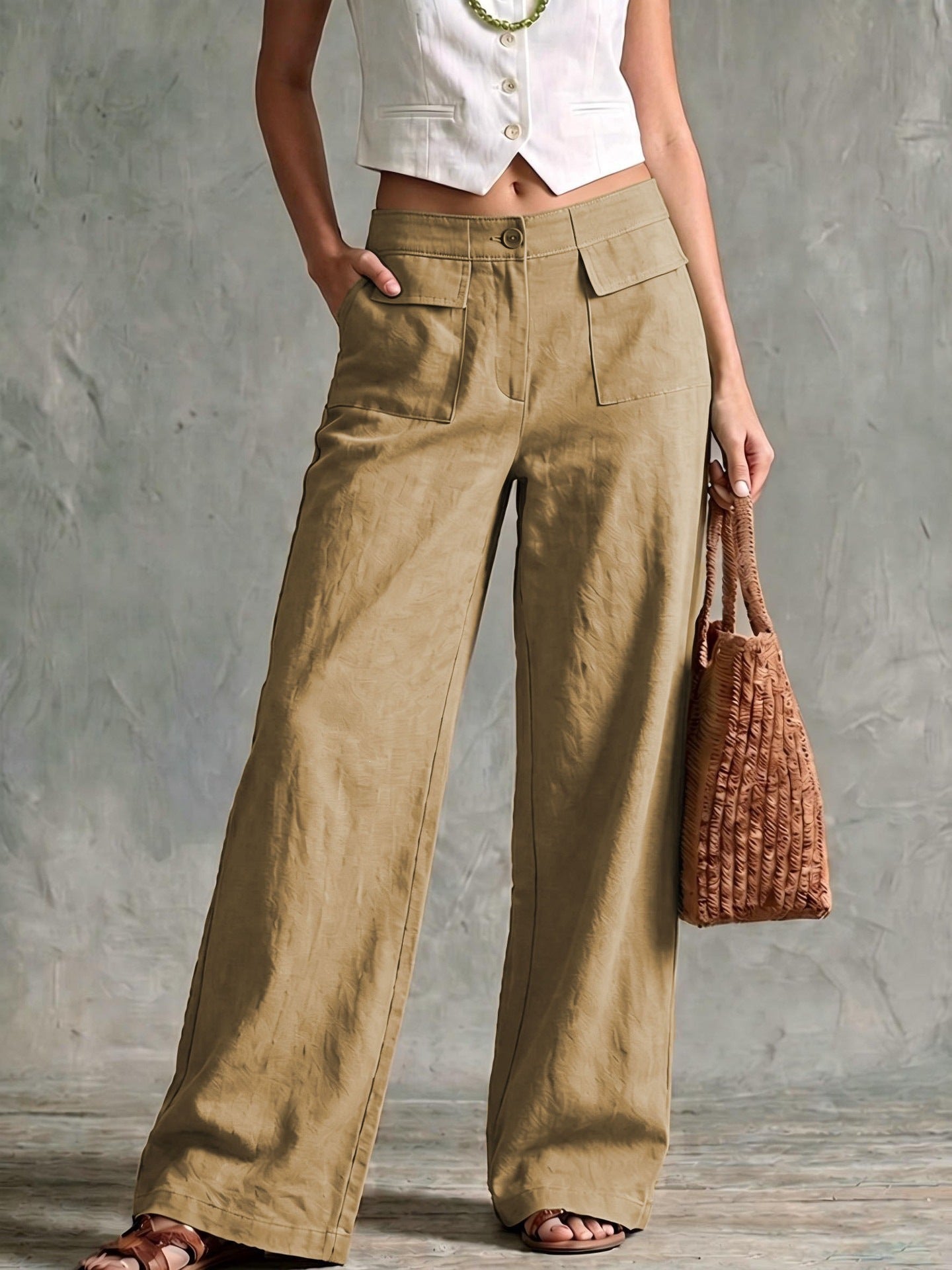 Women's Solid Color Loose Fit Casual Pants - Elastic Waist Trousers for Daily Wear NorixaFashion.com