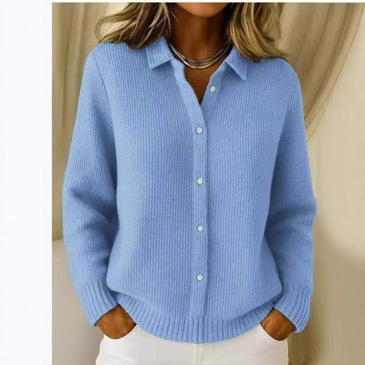 2026 New European And American Cross-Border Turn-Down Collar Solid Color Sweater Cardigan European And American Cross-Border Casual Knit Jacket For Women In Autumn And Winter NorixaFashion.com