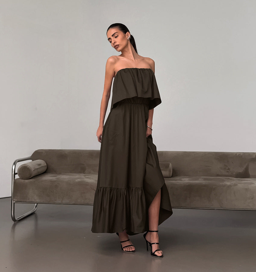 Fashionable Ruffled Strapless Dress NorixaFashion.com