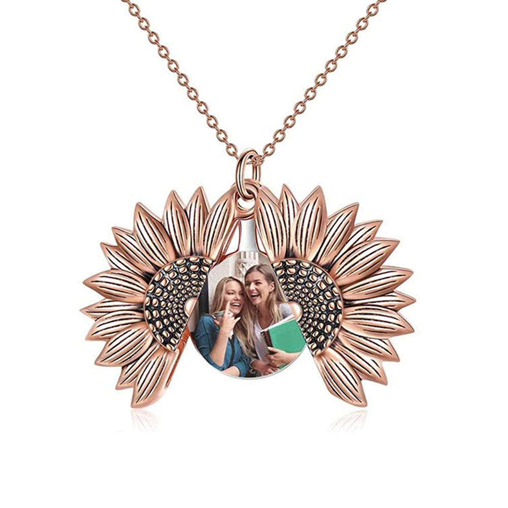 925 Sterling Silver Sunflower Photo Locket Necklace You Are My Sunshine Engraved Pendant LadyShow.Store