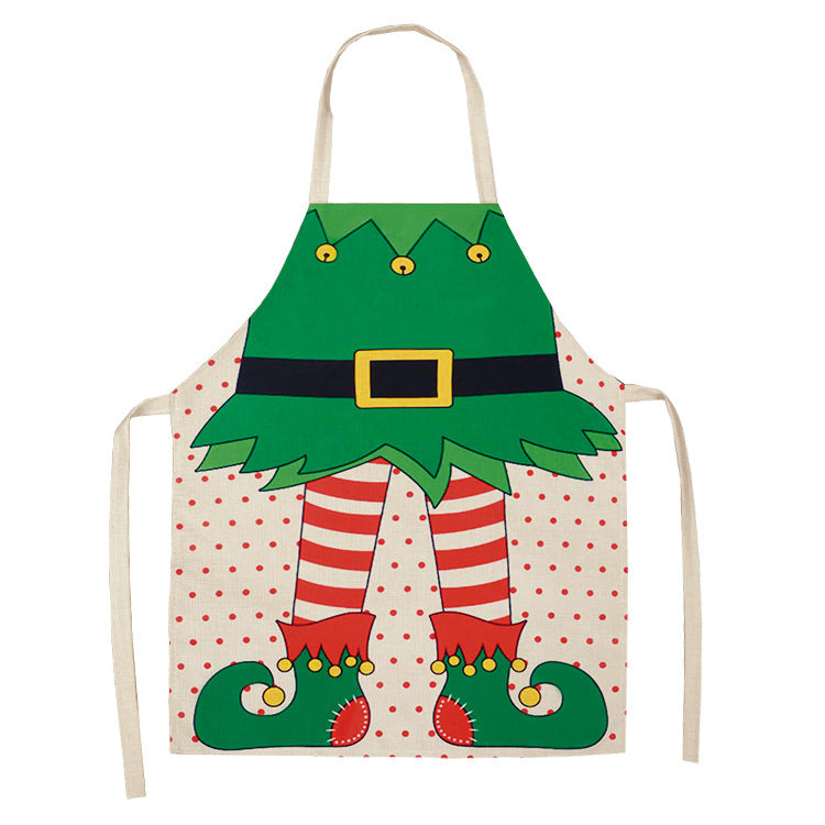 Christmas Santa Claus Kitchen Home Apron Linen Polyester Cartoon PearlNestDecor.com