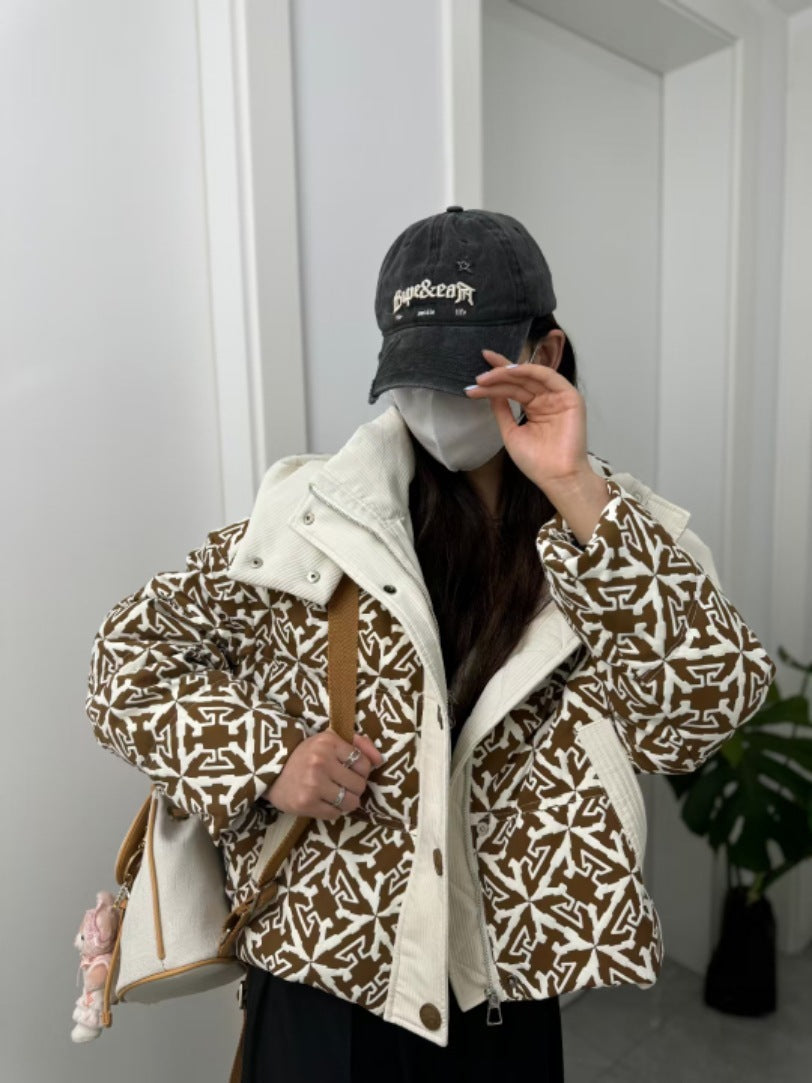 Printed Hooded Down Jacket Women's Short LadyShow.Store