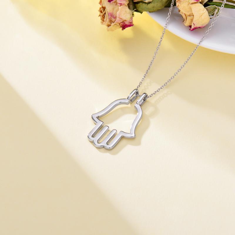 Hamsa Hand Ring Holder Keeper Pendant Necklace in Sterling Silver LadyShow.Store