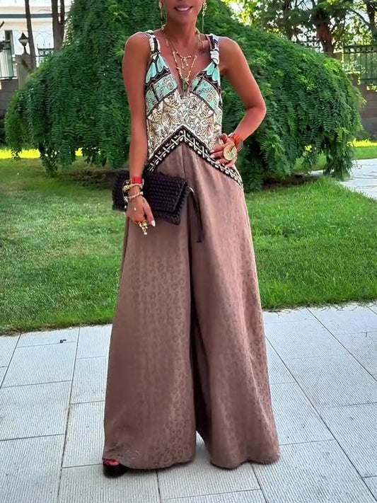 Ethnic Print Paneled Sleeveless Wide-Leg Jumpsuit NorixaFashion.com