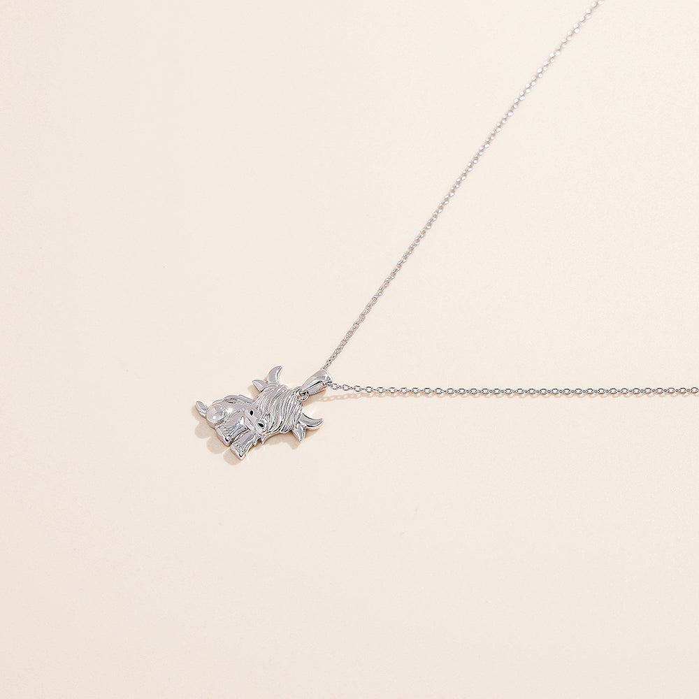 Highland Cow Necklace Anklet for Women 925 Sterling Silver Cow Crystal Necklace LadyShow.Store