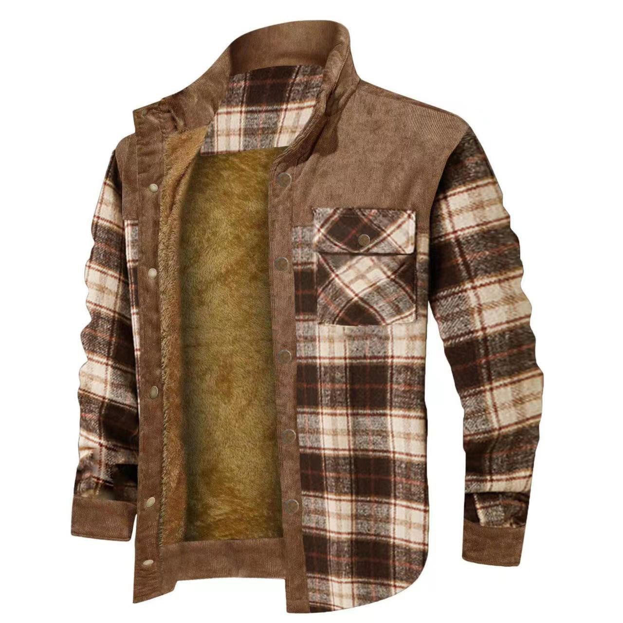 2022 Men's Plus Size Thick Corduroy Plaid Jacket Pi-Mart