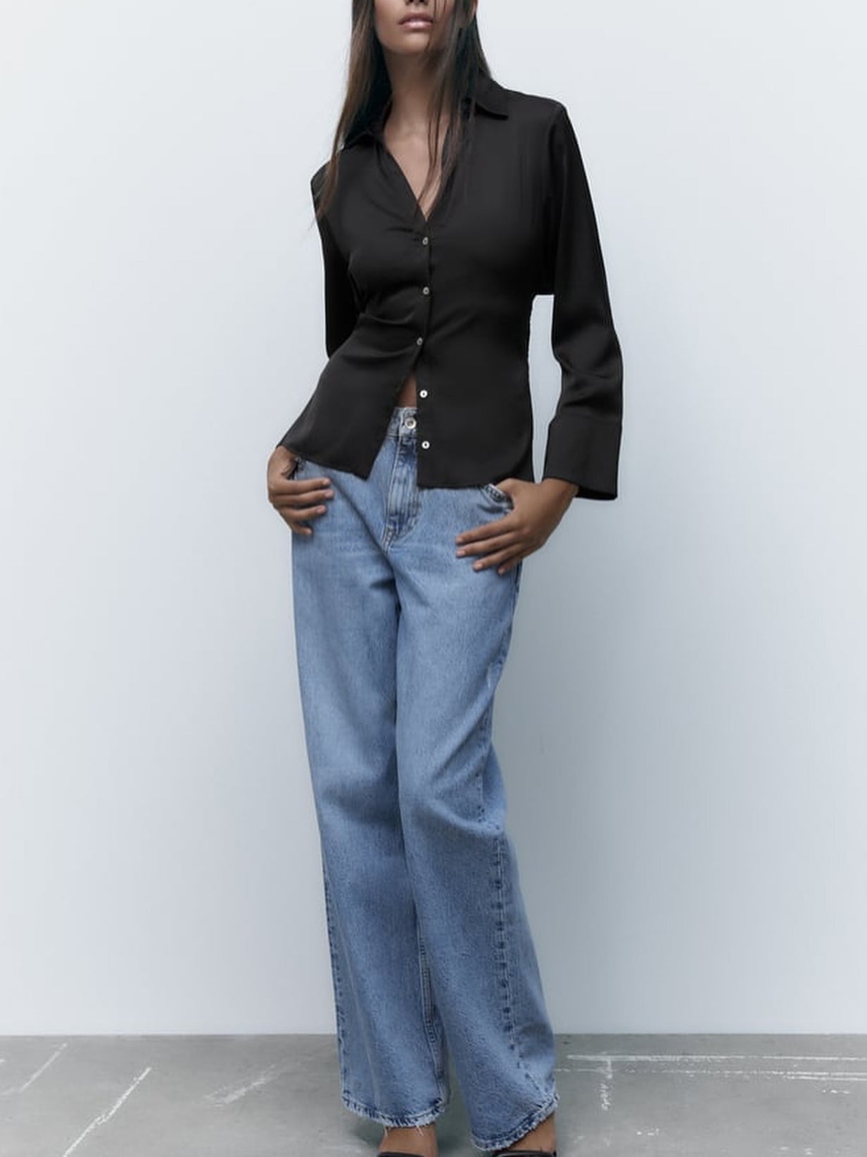 Black Satin Backless Lace-up Shirt NorixaFashion.com