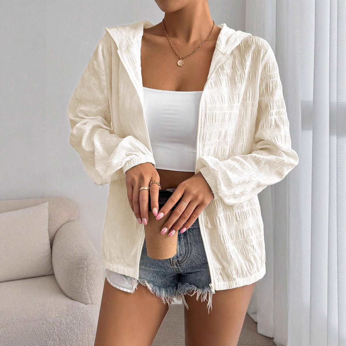 Solid Color Casual Zipper Long Sleeve NorixaFashion.com