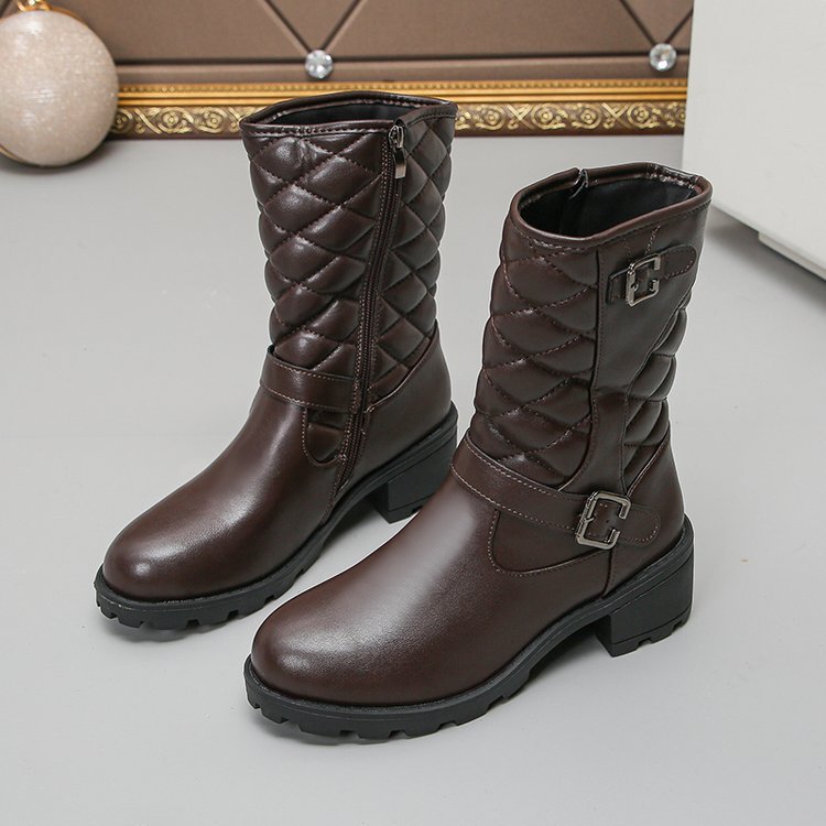 Winter Plus Size Chunky Heel Pointed Toe Mid-calf Boots For Women LadyShow.Store