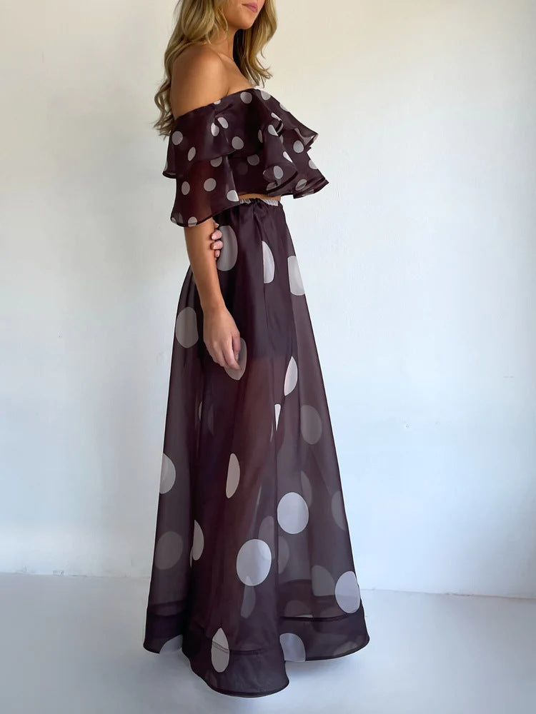 Sexy Strapless Irregular Print Ruffled Fashion Suit Long Dress NorixaFashion.com