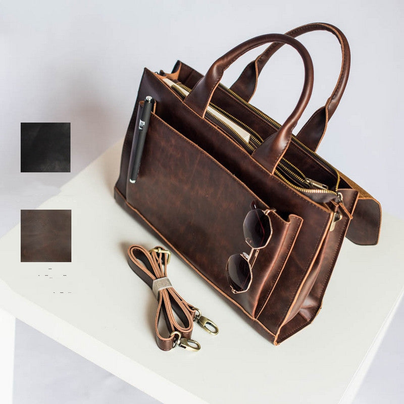 Crazy Horse Leather Brief Shoulder Crossbody Bag LadyShow.Store