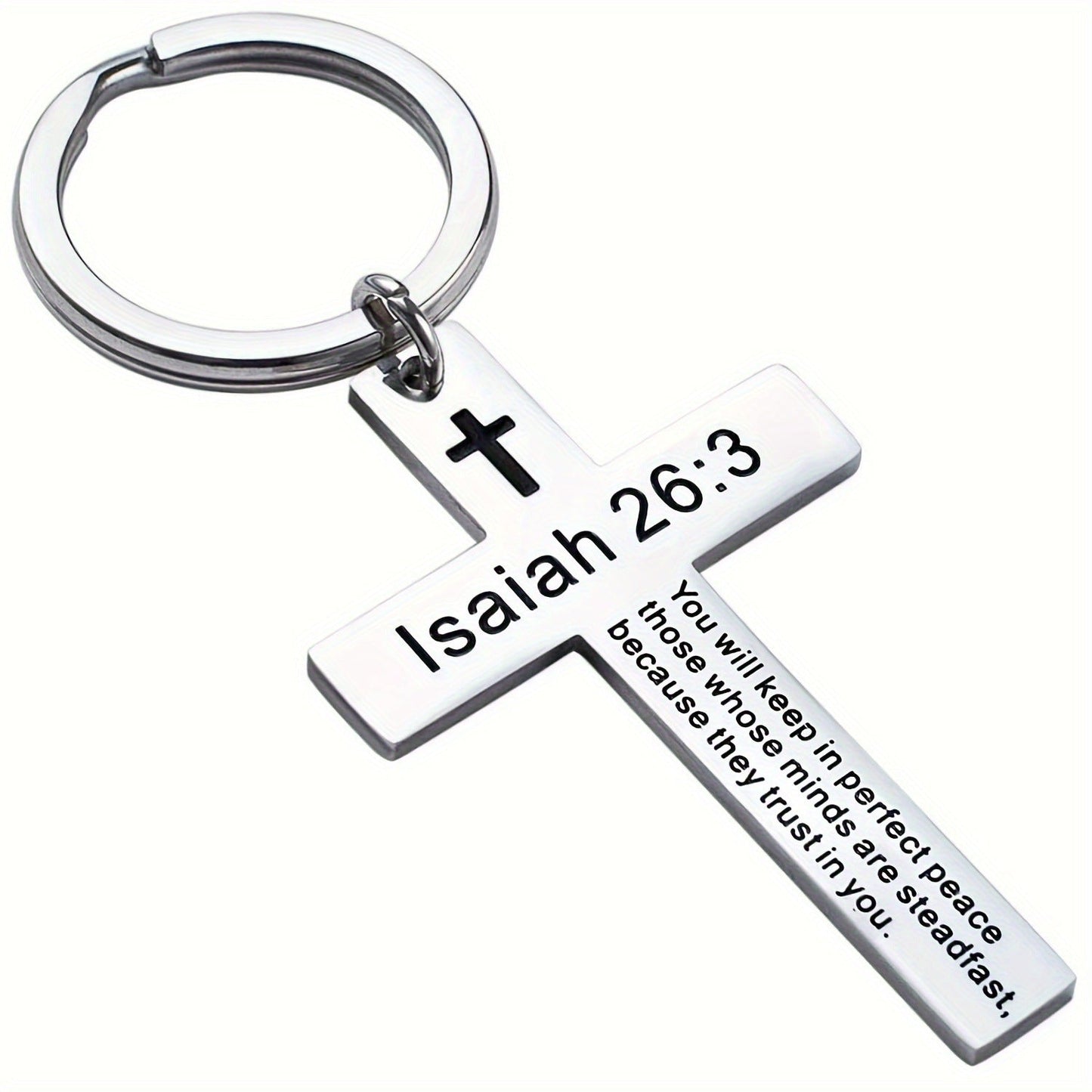 Personality Trend Stainless Steel Faith Cross Scripture Lettering Metal Keychains LadyShow.Store