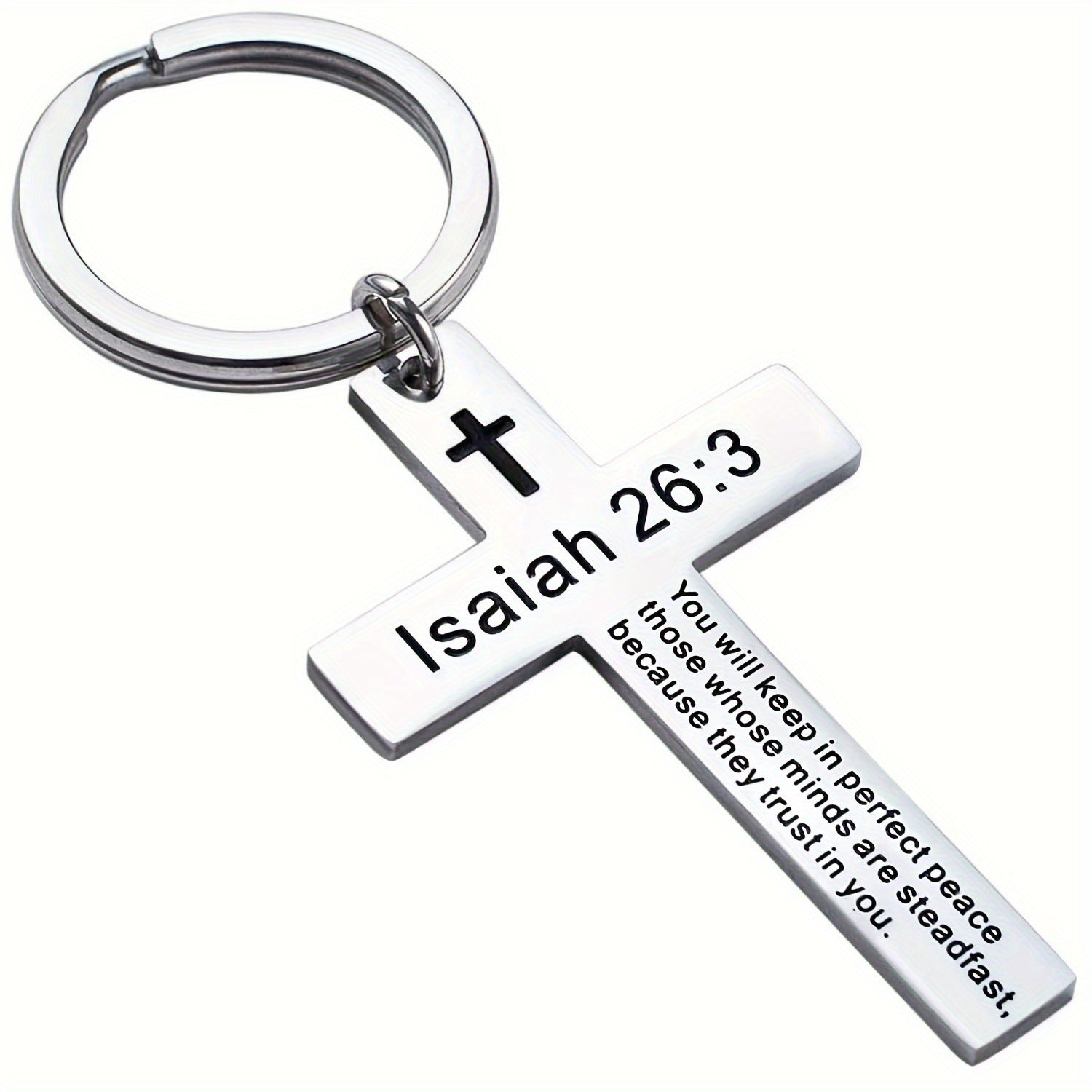 Personality Trend Stainless Steel Faith Cross Scripture Lettering Metal Keychains LadyShow.Store
