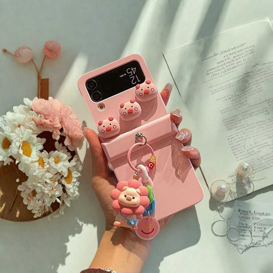 Cute Pig Chain Case for Samsung Z Flip 3 4 5 6 Flip6 - Cartoon Bracelet Cover with Hinge Protection, Fun & Stylish Design LuxuryLifeWay Online Store