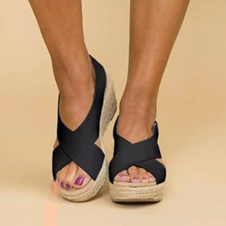 European And American Large Size Wedge Heel Women's Summer New Hemp Rope Platform Sandals And Slippers LadyShow.Store