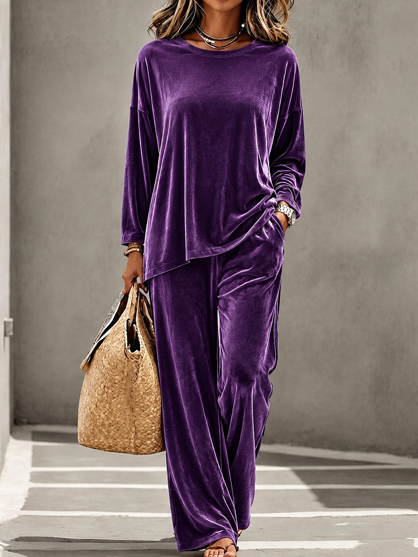 Fashionable Casual Velvet Multi-color Womens Set NorixaFashion.com
