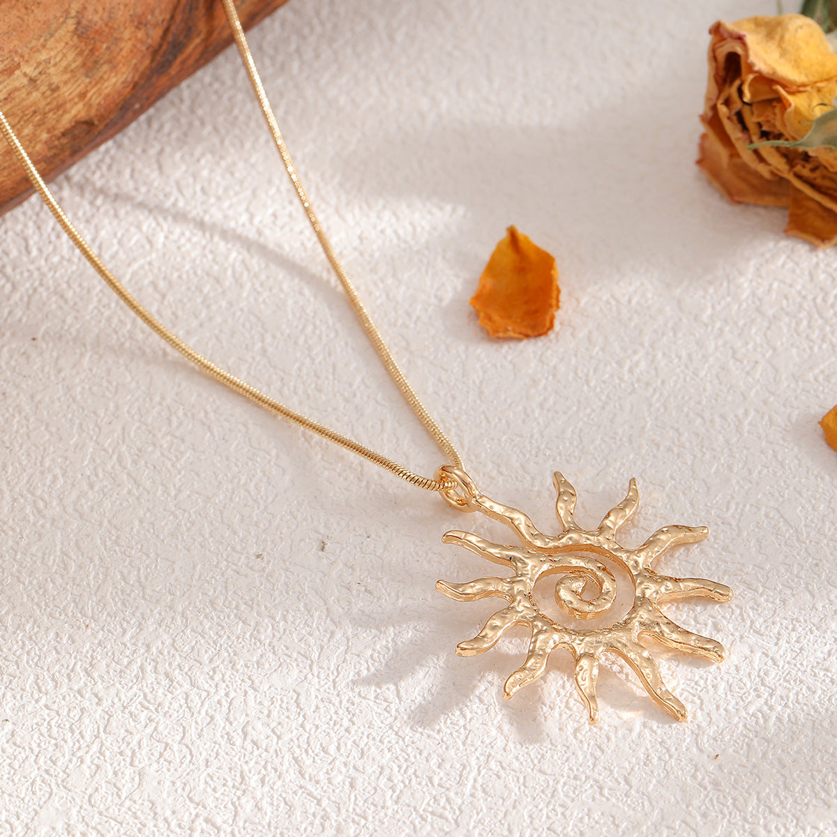 Gold Sun Necklace Hollow Pendant Earrings LadyShow.Store