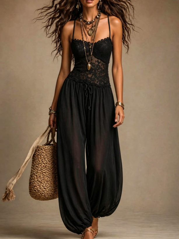 Women's Spaghetti Strap Jumpsuit - Casual Loose Fit Wide Leg Romper Comfortable Summer Fashion Outfit NorixaFashion.com