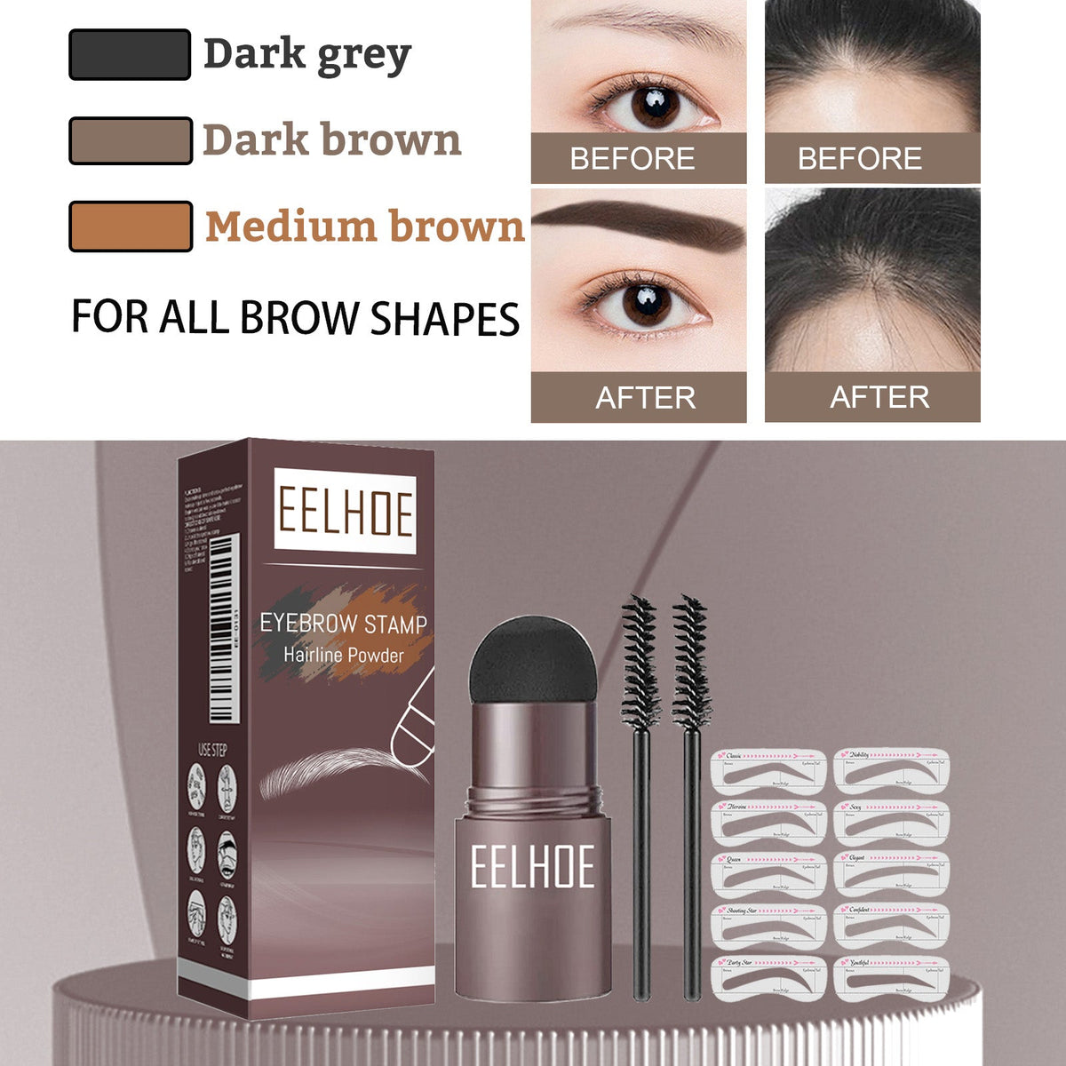 Eyebrow Print Powder 2g Medium Brown Set 1Box Tri Light Beauty