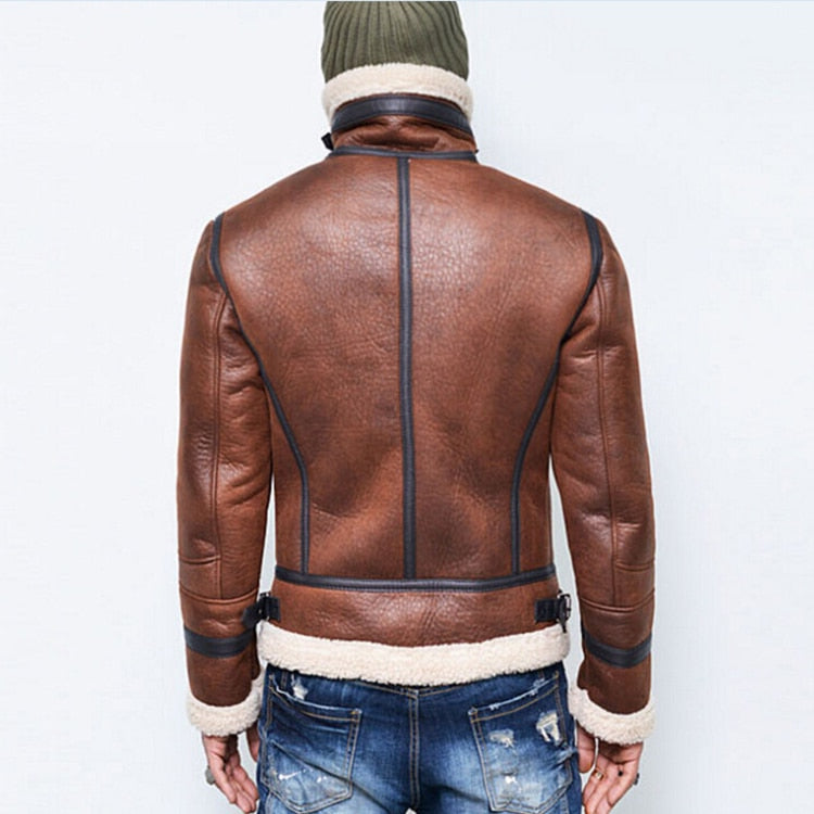 Vintage Motorcycle Leather Jacket with Shearling Lining Pi-Mart