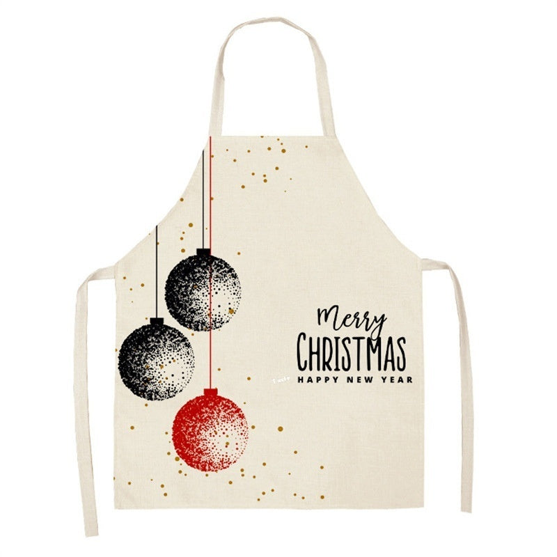 Christmas Deer Art Pattern Female Cleaning Home Cooking Kitchen Apron Chef Ear Cotton Linen PearlNestDecor.com