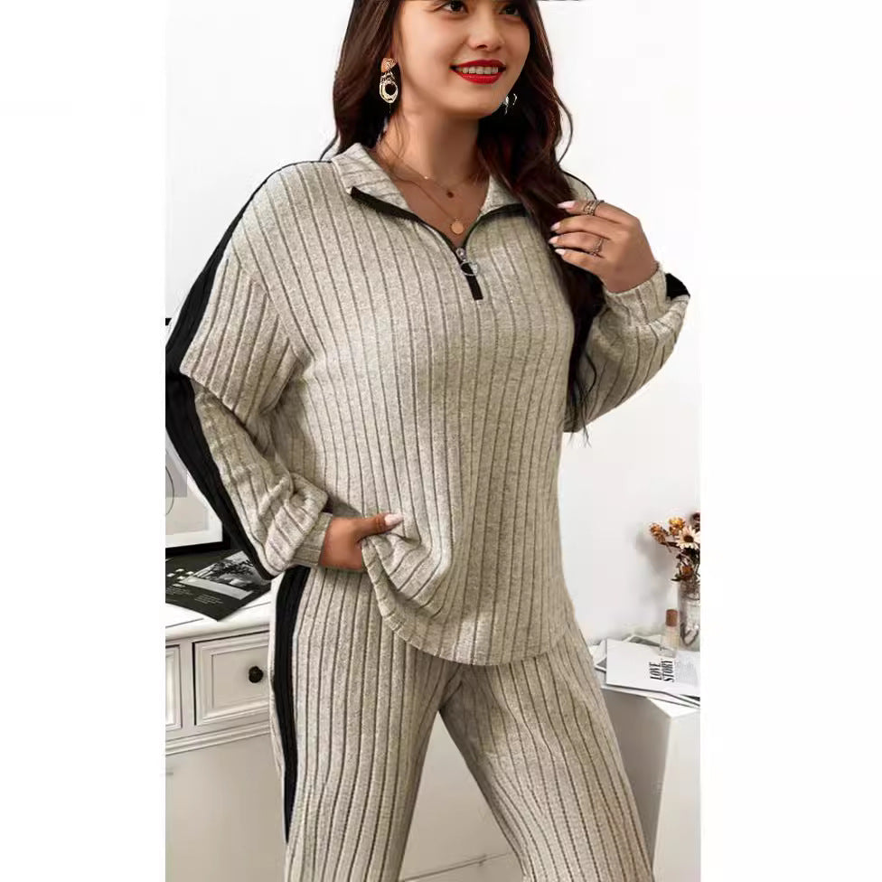 Casual Suit Women's Sweater Wide Leg Pants Two-piece Set LadyShow.Store