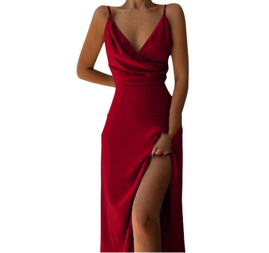V-Neck Printed Slit Dress NorixaFashion.com