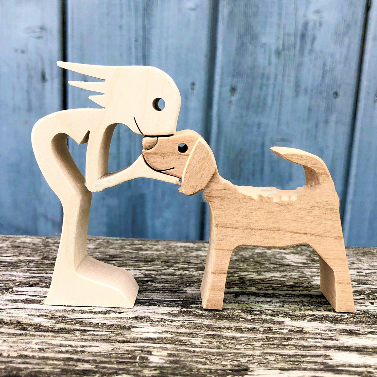 DIY Figurine Wood Dog Ornament Sculpture Home Decoration A Man A Dog Wood Sculpture Christmas Gifts Model Decor PearlNestDecor.com
