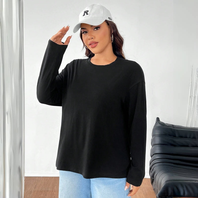 Women's Solid Color Loose Round Neck Top NorixaFashion.com