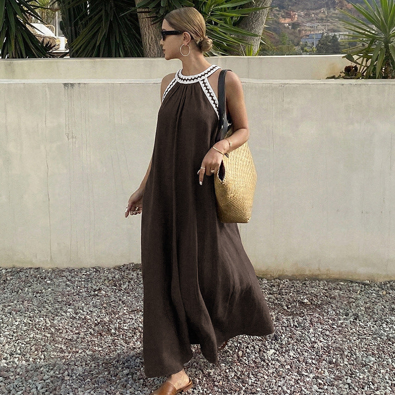 Resort-style Flared Halter Neck Dress NorixaFashion.com