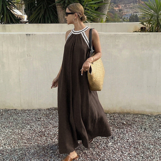 Resort-style Flared Halter Neck Dress NorixaFashion.com