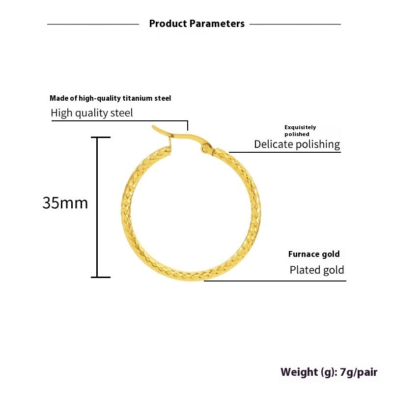 18K Gold-plated Dense Emboss Round Ring Earrings Advanced Sense LadyShow.Store