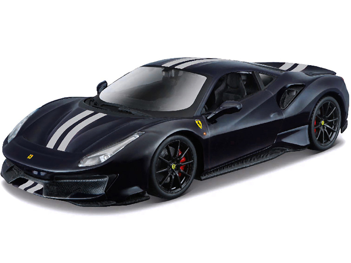 Ferrari 488 Pista Dark Blue Metallic with Silver Stripes 1/24 Diecast Model Car by Bburago LuxuryLifeWay Online Store