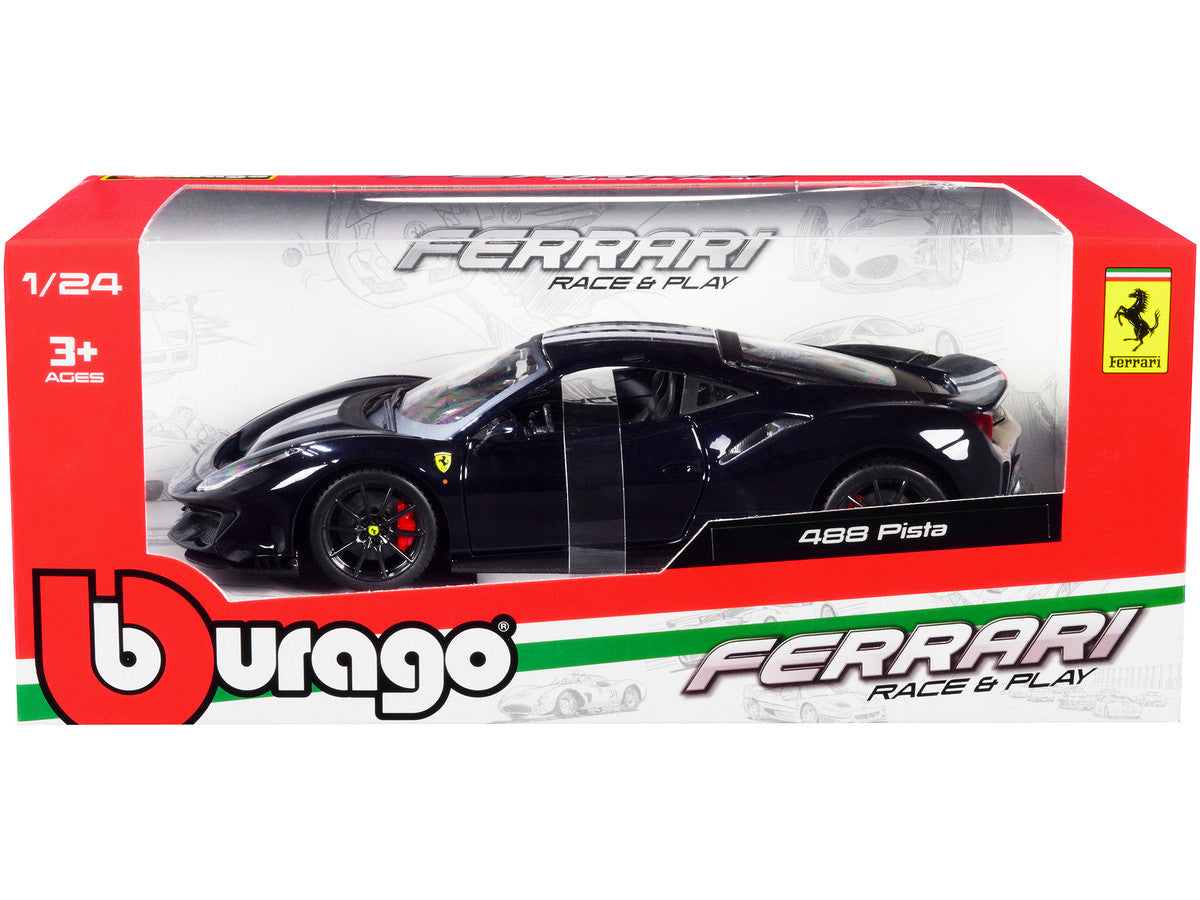 Ferrari 488 Pista Dark Blue Metallic with Silver Stripes 1/24 Diecast Model Car by Bburago LuxuryLifeWay Online Store