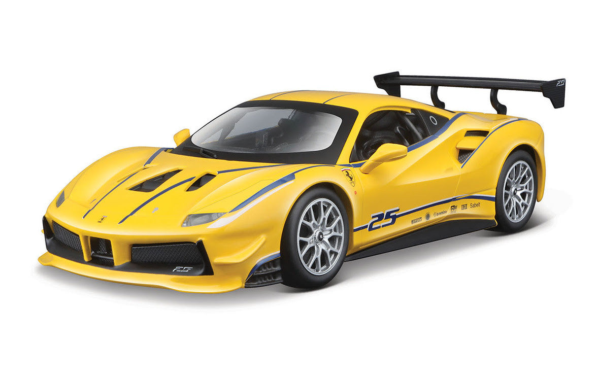 Ferrari 488 Challenge #25 Yellow with Blue Stripes "Ferrari Racing" 1/24 Diecast Model Car by Bburago LuxuryLifeWay Online Store