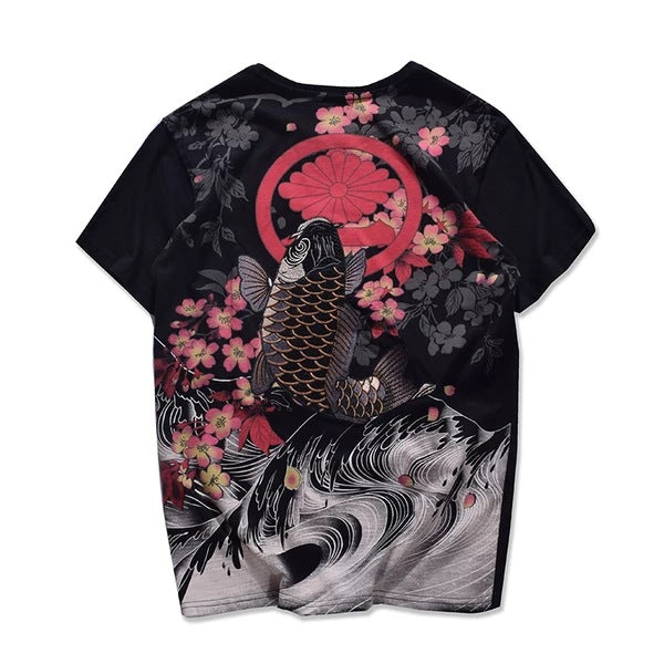 Embroidered Koi Fish T-shirt in Chinese Style Pi-Mart