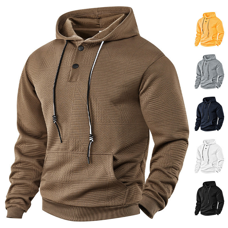 Pullover Solid Color Casual Sports Loose Long Sleeve Hooded Sweater Men LadyShow.Store