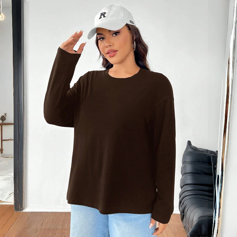 Women's Solid Color Loose Round Neck Top NorixaFashion.com