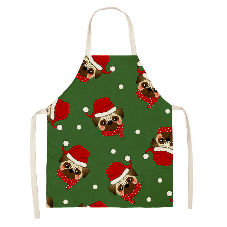 Household Green Series Christmas Dog Linen Apron Used In Kitchen PearlNestDecor.com