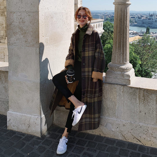 Women's Autumn And Winter Loose Thick Plaid Woolen Coat Best YouTube Store