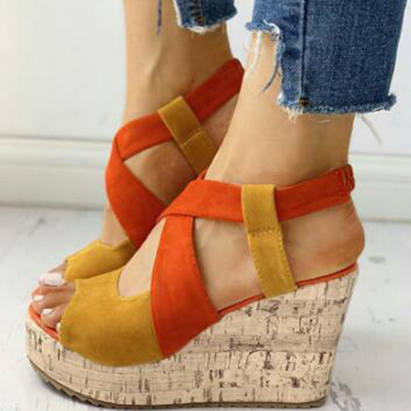 Fish Mouth European And American Style Sleeve High Heel Wedge Sandals LadyShow.Store