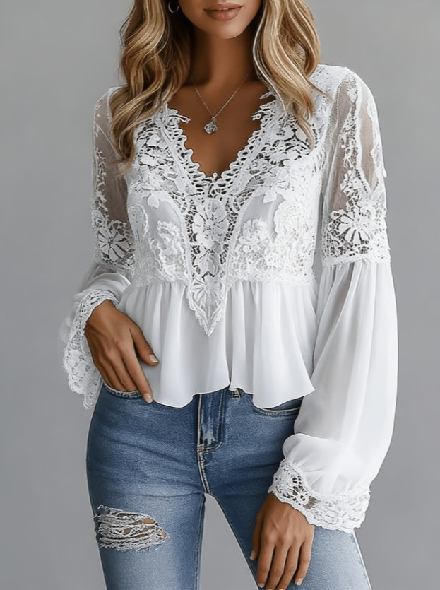 V-Neck Peplum Blouse NorixaFashion.com