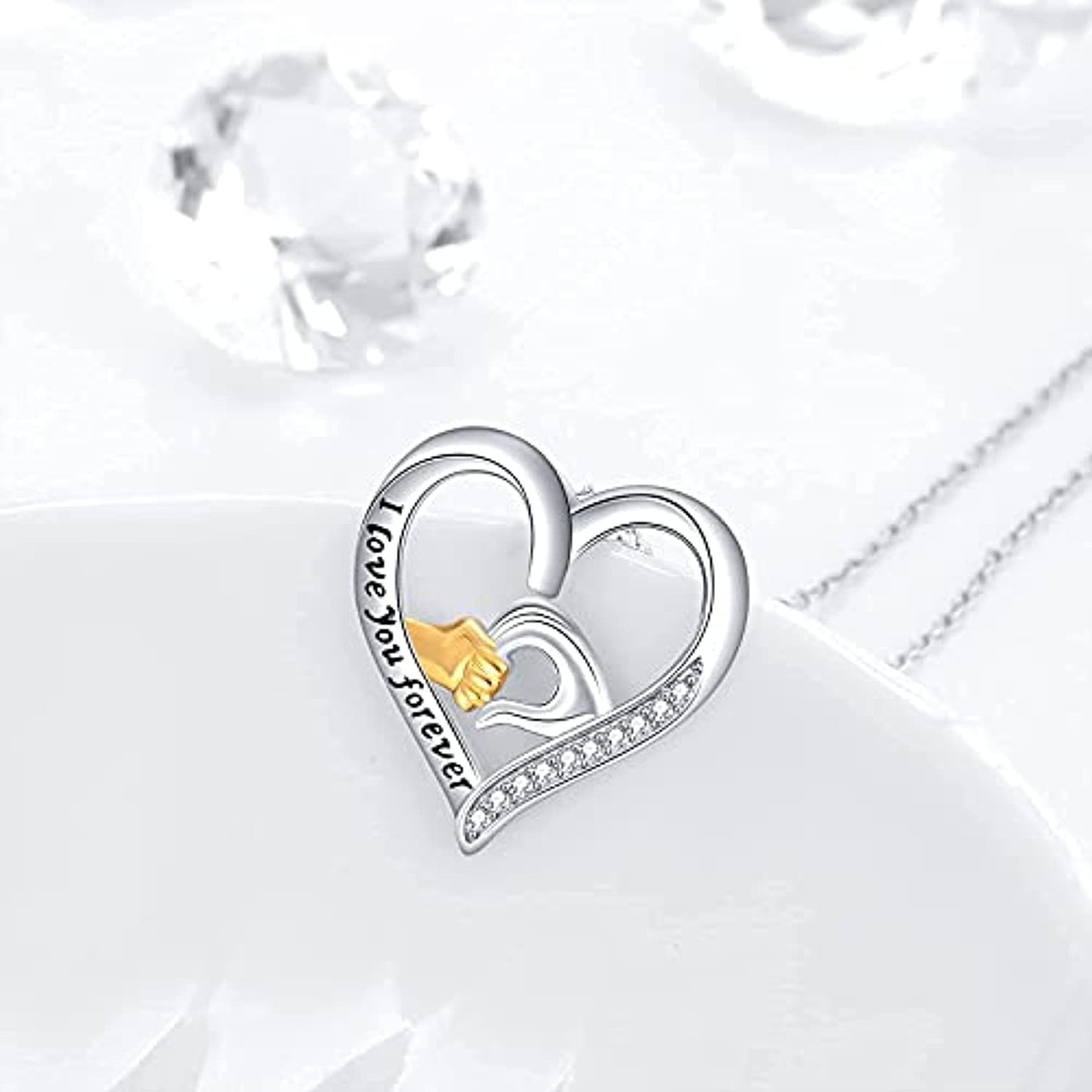 Mother and Child Hands Love Heart Pendant Necklace Jewelry for Women I Love You Forever LadyShow.Store