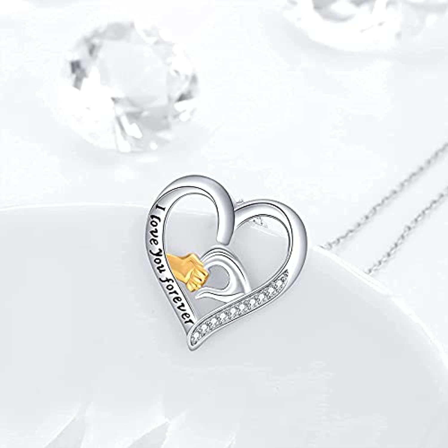 Mother and Child Hands Love Heart Pendant Necklace Jewelry for Women I Love You Forever LadyShow.Store